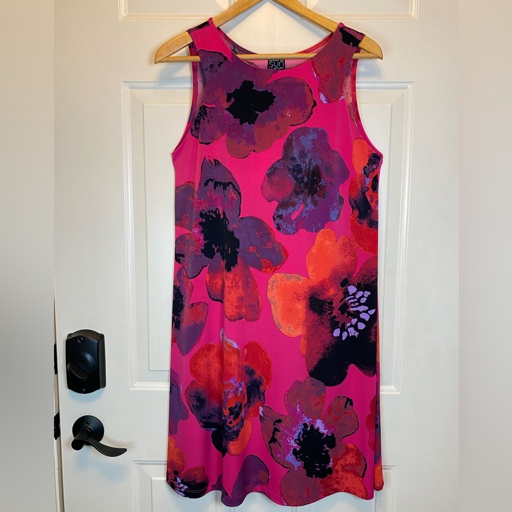 Clara Sun Woo Pink Floral Mini Dress with Purple & Orange Accents